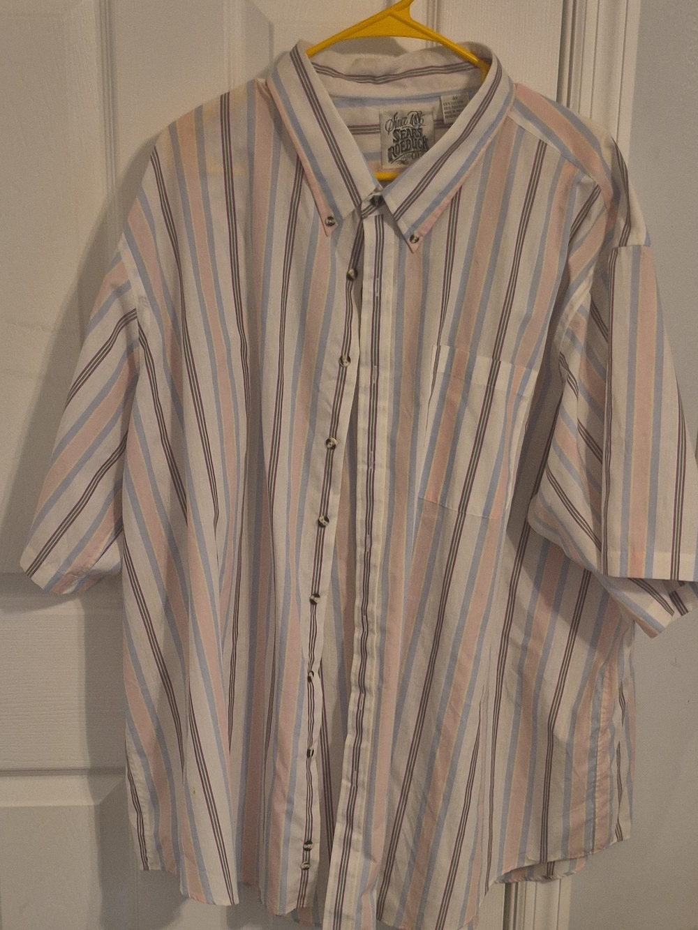 Sears Pastel Stripe Short-Sleeve Button-Down Shirt - Blue, Pink & Cream